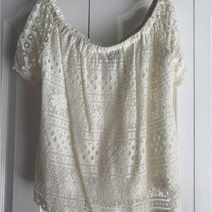 Aqua Lace Off-Shoulder Blouse - White